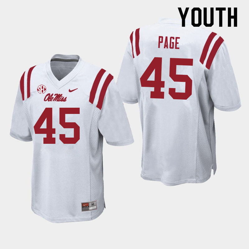 Fred Page Ole Miss Rebels NCAA Youth White #45 Stitched Limited College Football Jersey TAD2058NR